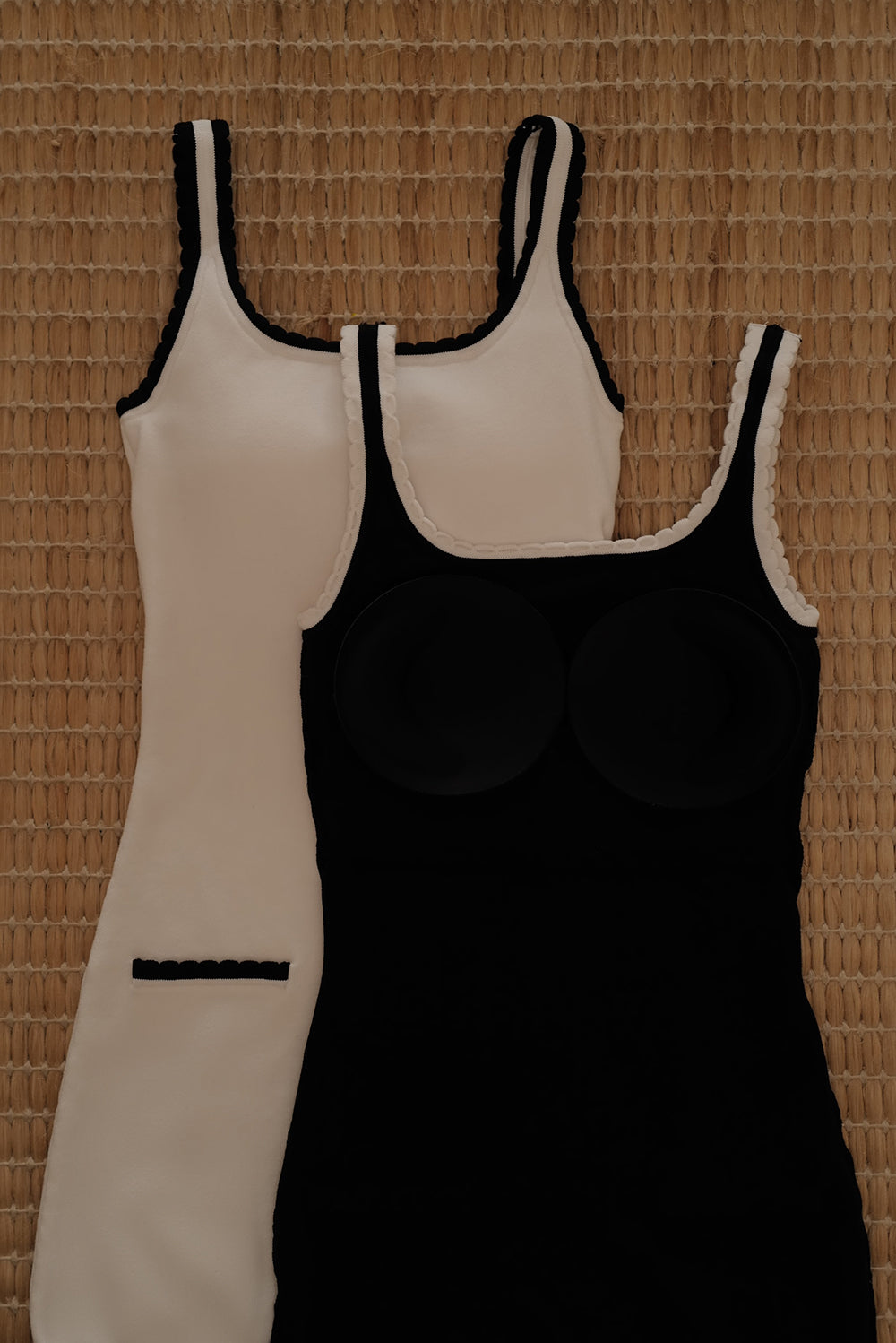 Ice Knit Contrast Trim U-Neck Mini Bra Dress With Faux Pockets