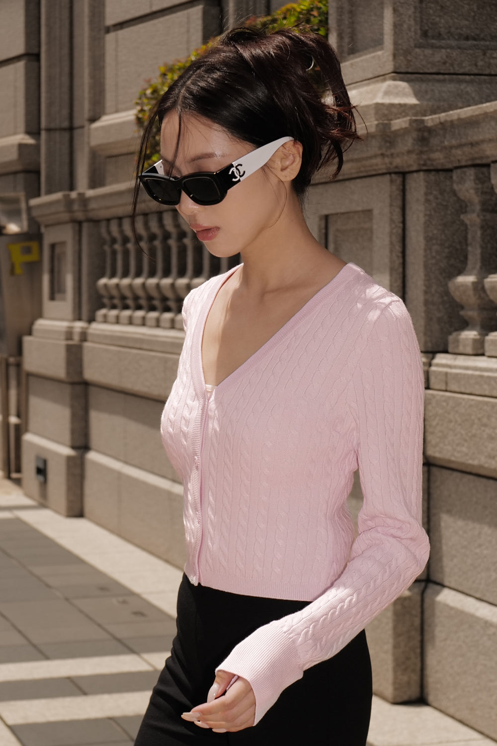 Afternoon Walk Cable Knit V-Neck Button-Front Cardigan
