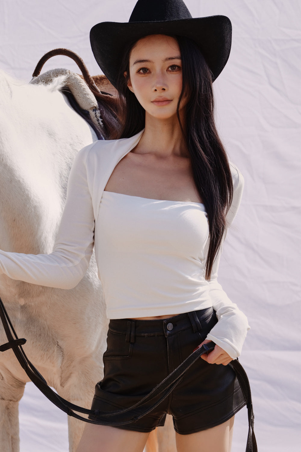 Faux Two-Piece Square Neck Long Sleeve Top