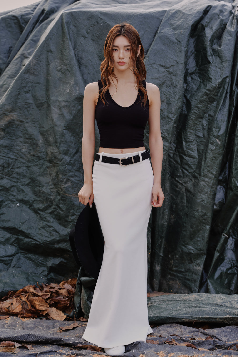 Fishtail Midi Skirt With Faux Suede Belt