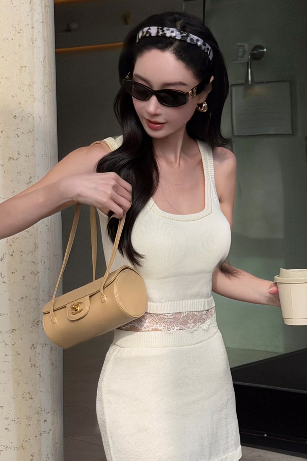 Ice Knit Lace-Hem Tank Top