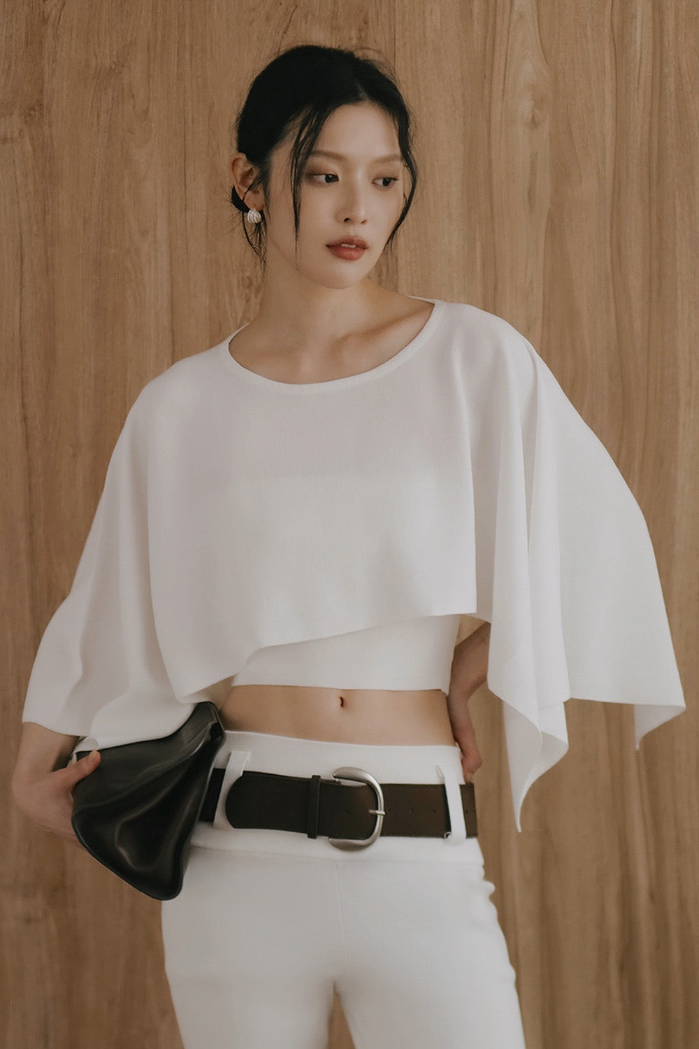 Ice Knit Asymmetric Draped Crop Top