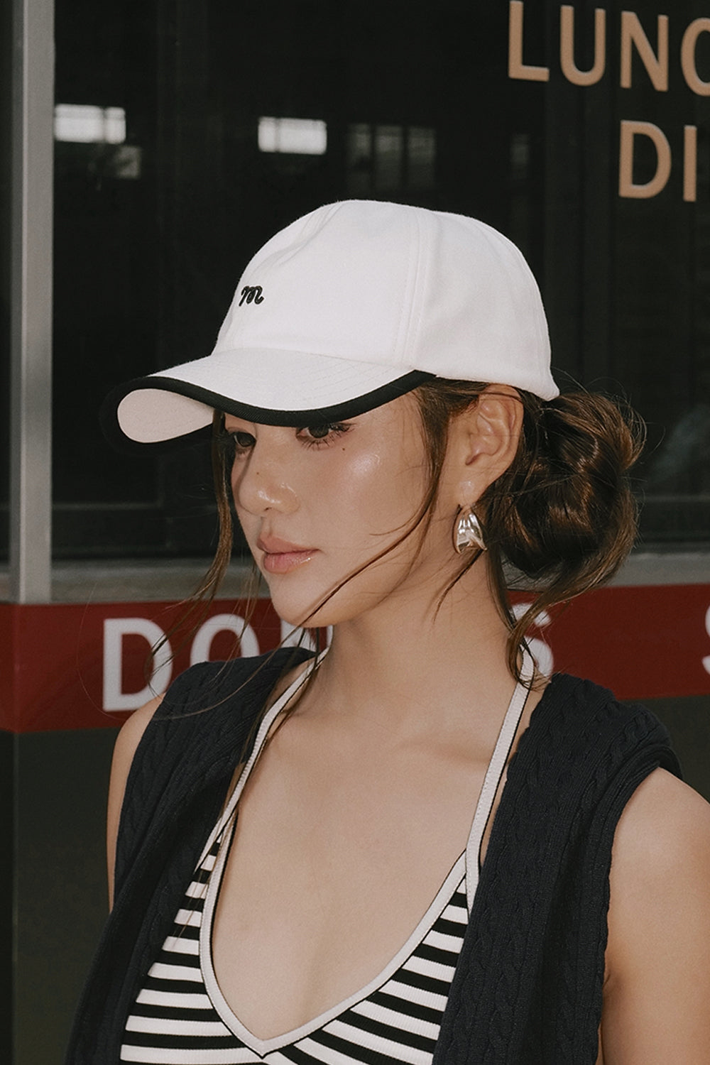 Signature Embroidery Contrast Trim Baseball Cap