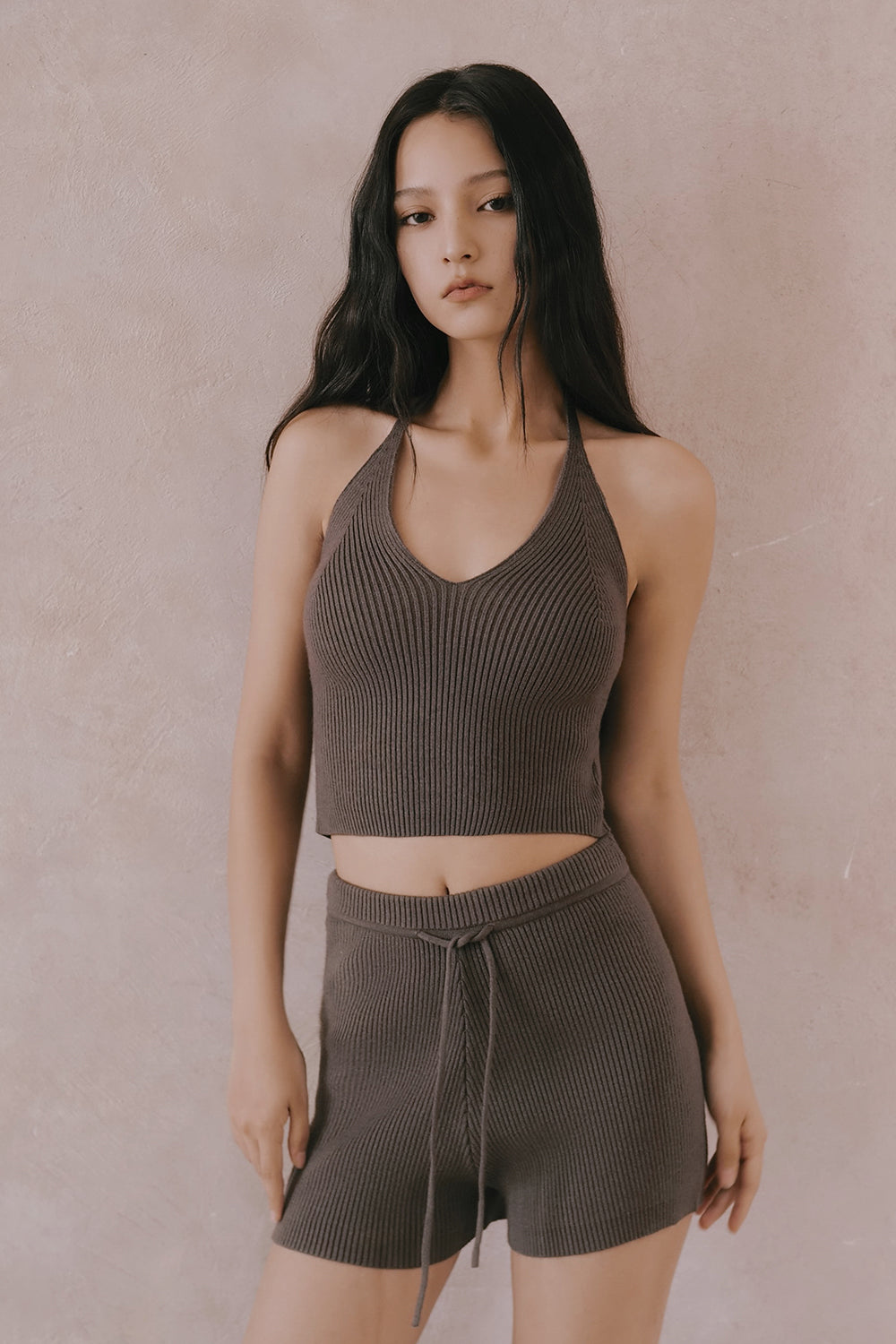 Gentle Touch Knit Halter U-Neck BraTop