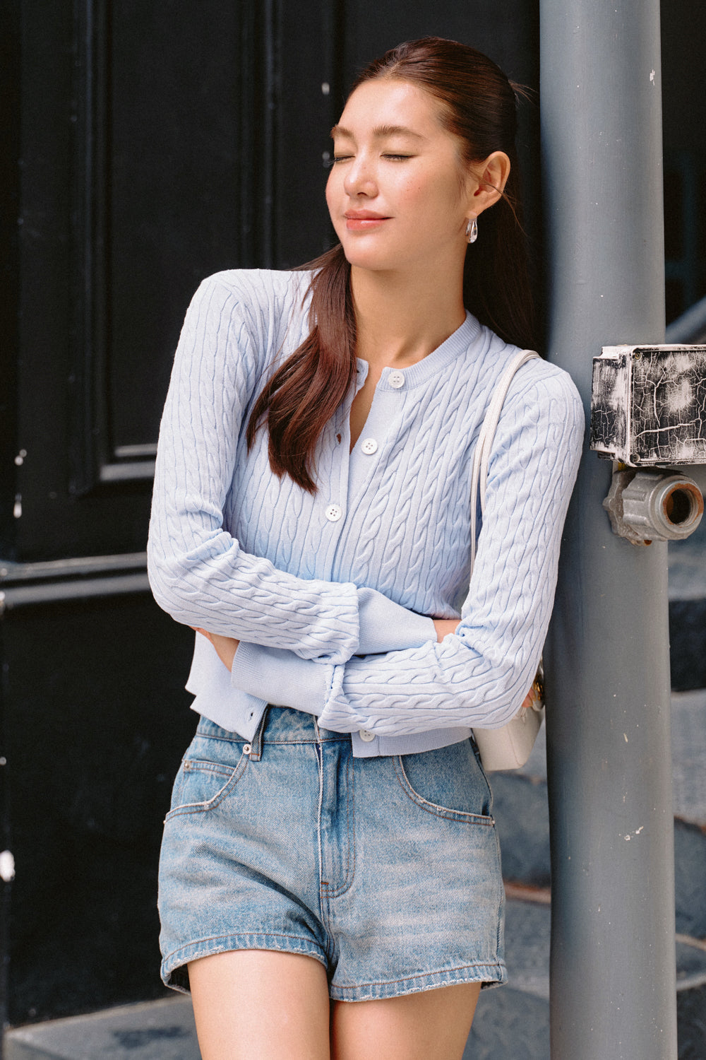 Double Waist Lace-Trim Denim Shorts
