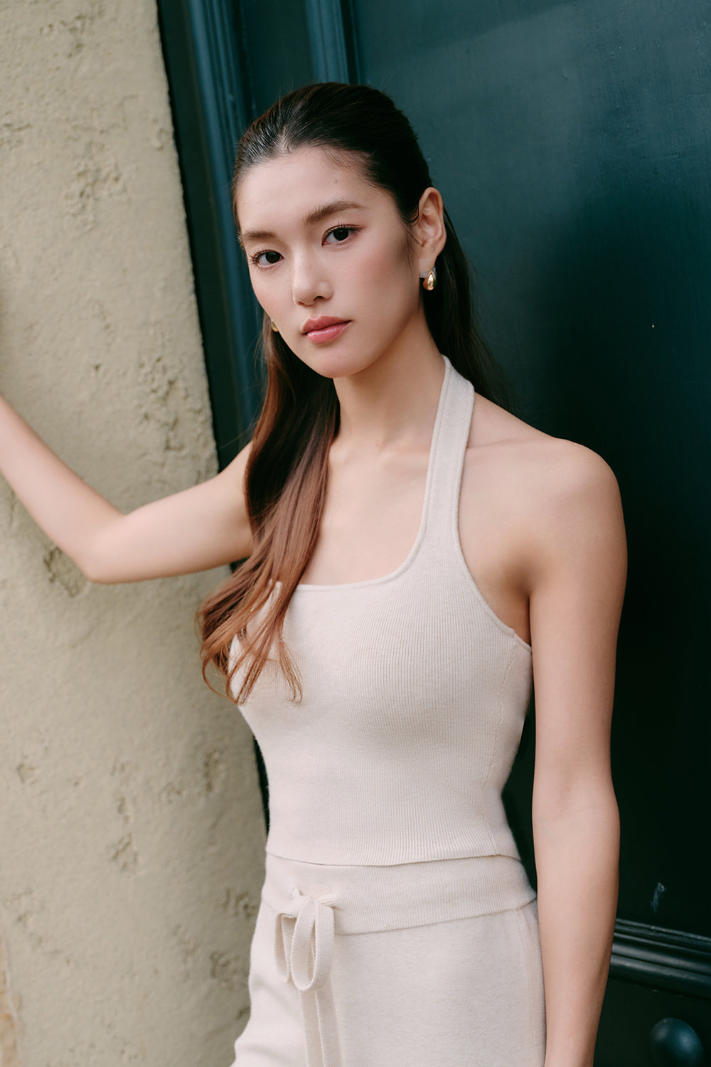 Gentle Touch Knit Halter Strap Longline BraTop