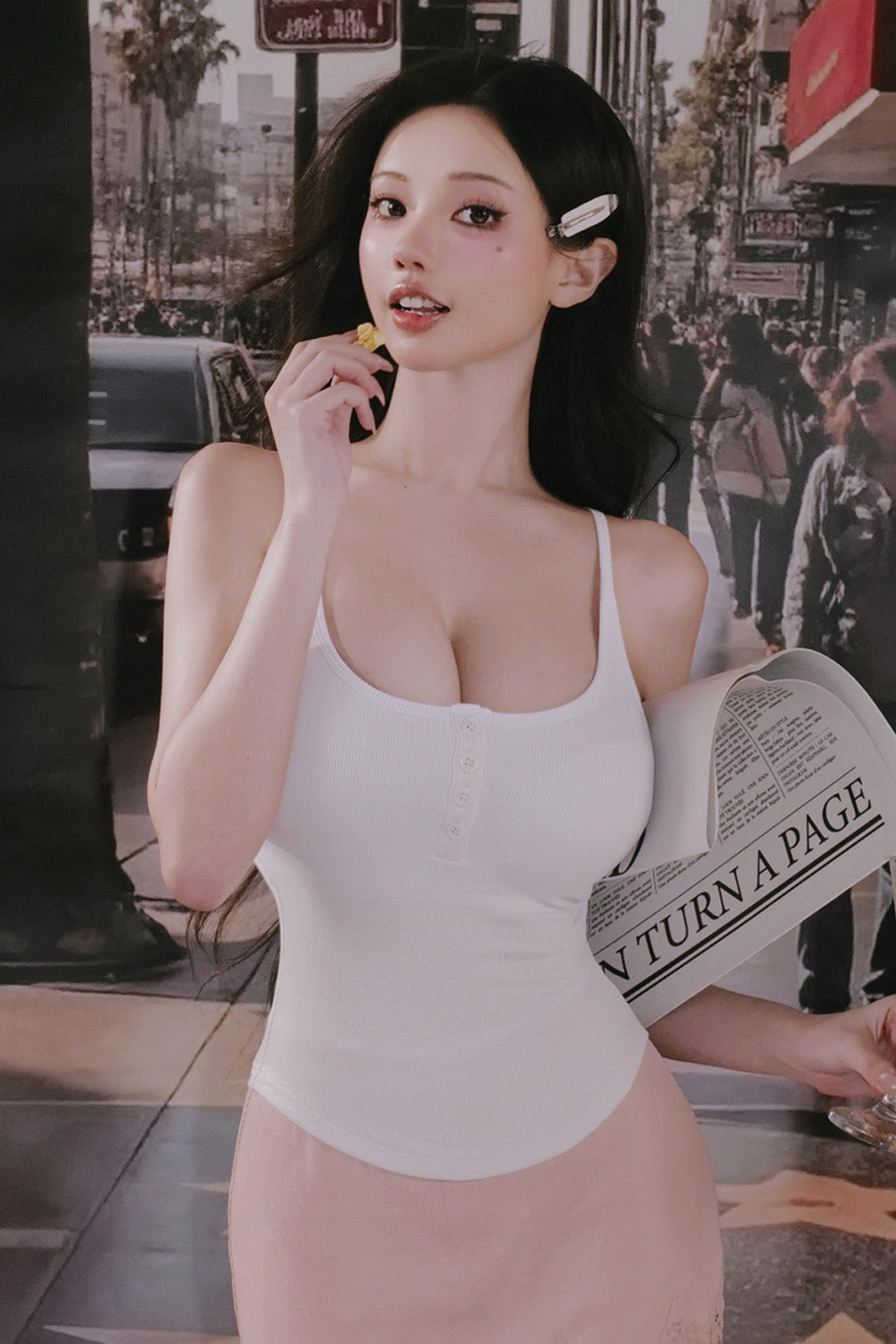 Elegant Rib Button-Front Racerback Bratop