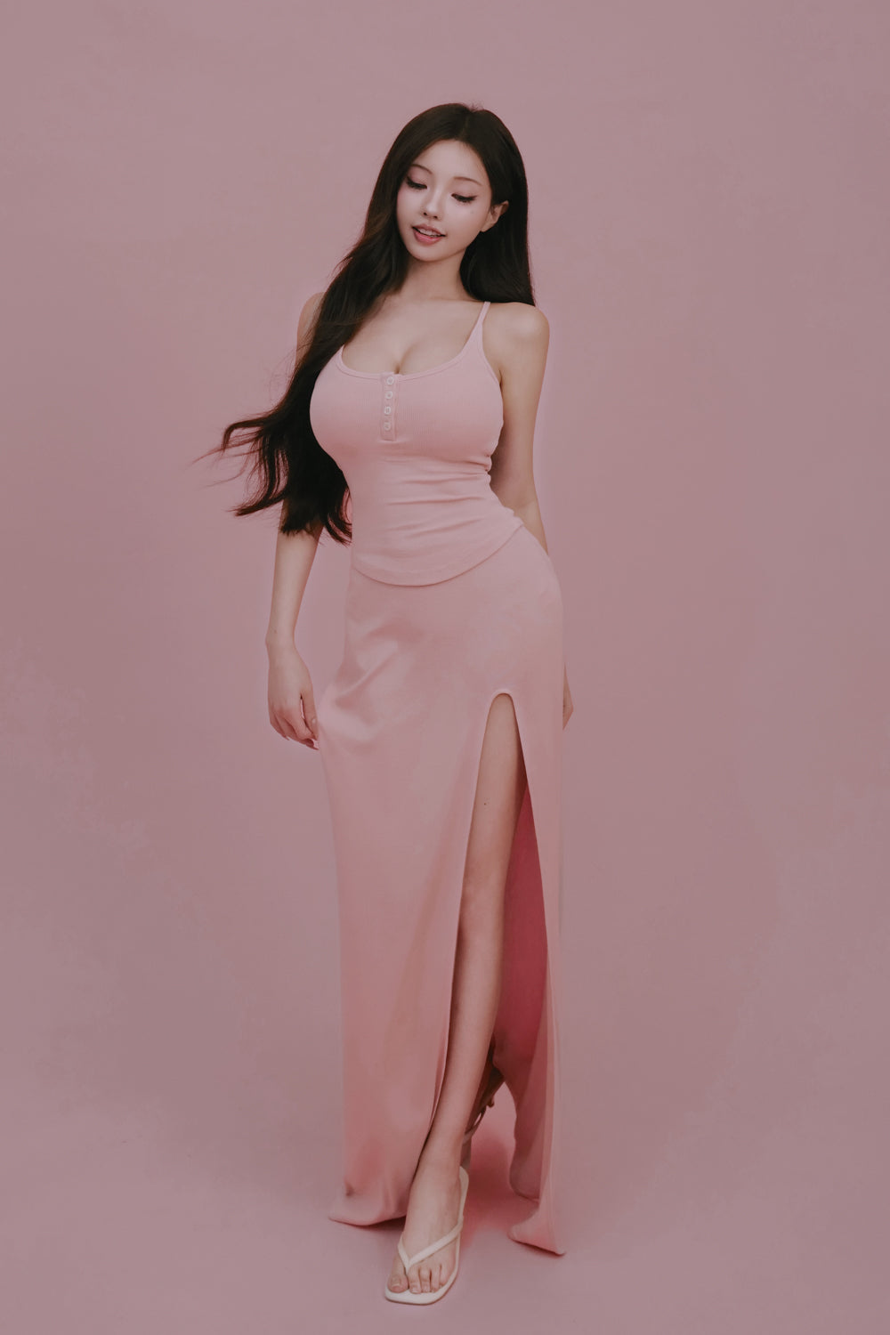 Elegant Rib Slit Fishtail Maxi Skirt