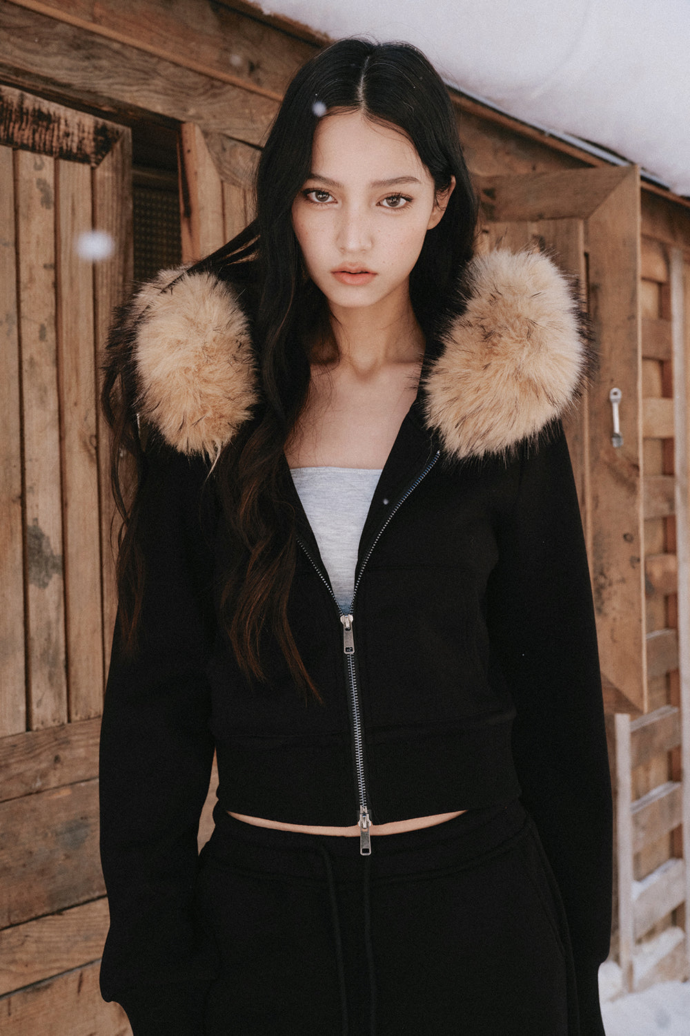 Airy Heater Faux Fur Trim Cropped Jacket