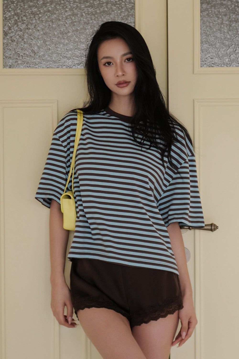 Stain-Resistant Oversized Striped Short Sleeve T-Shirt