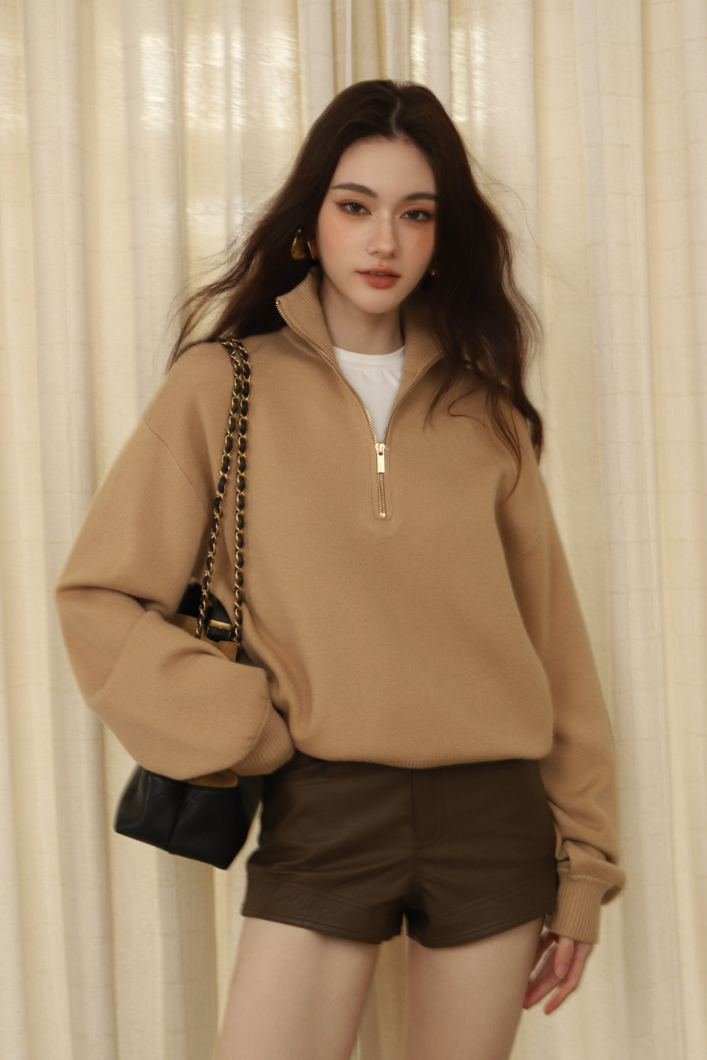 Gentle Touch Half-Zip Long Sleeve Top