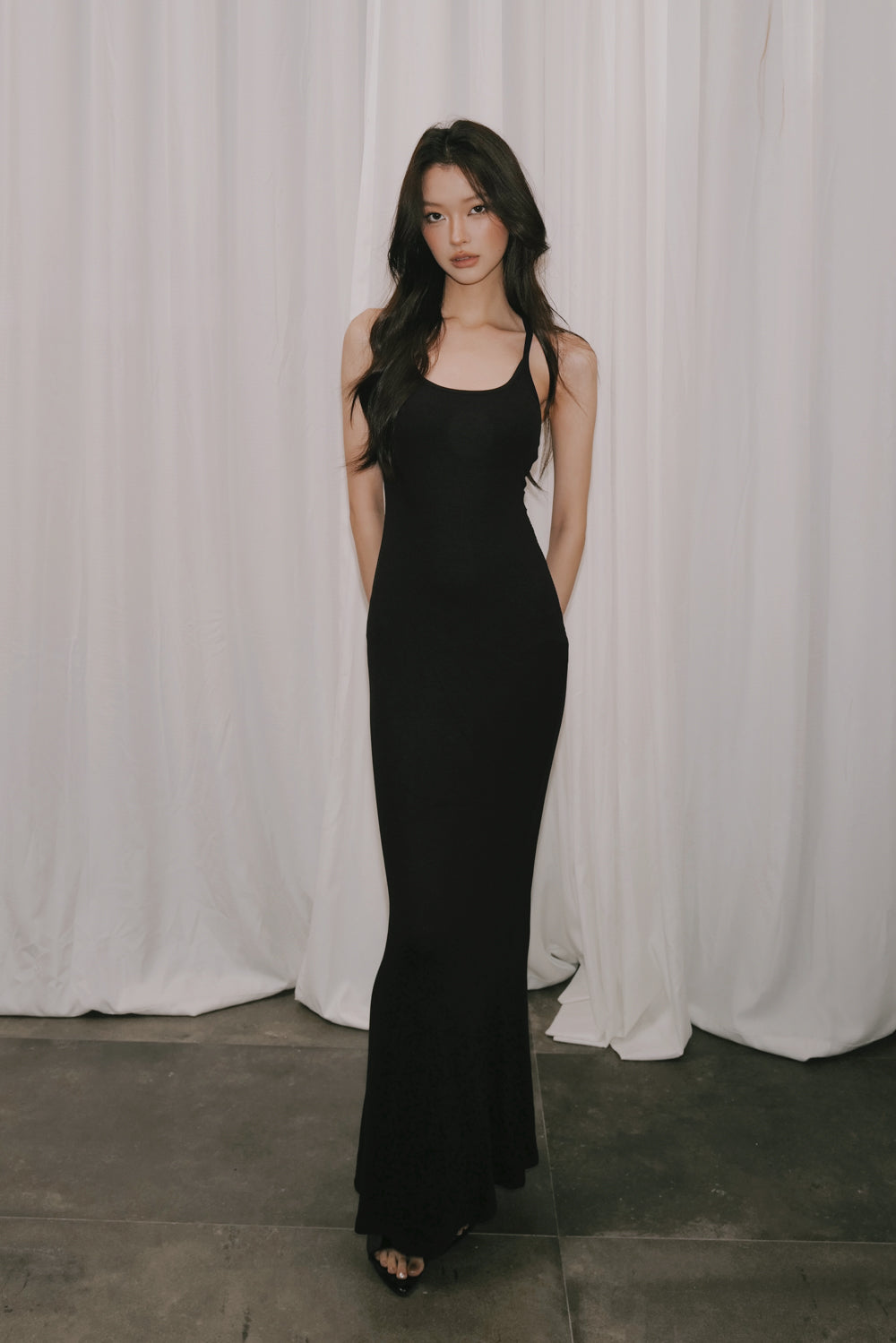 Elegant Rib Contour Back Fishtail Maxi Bra Dress