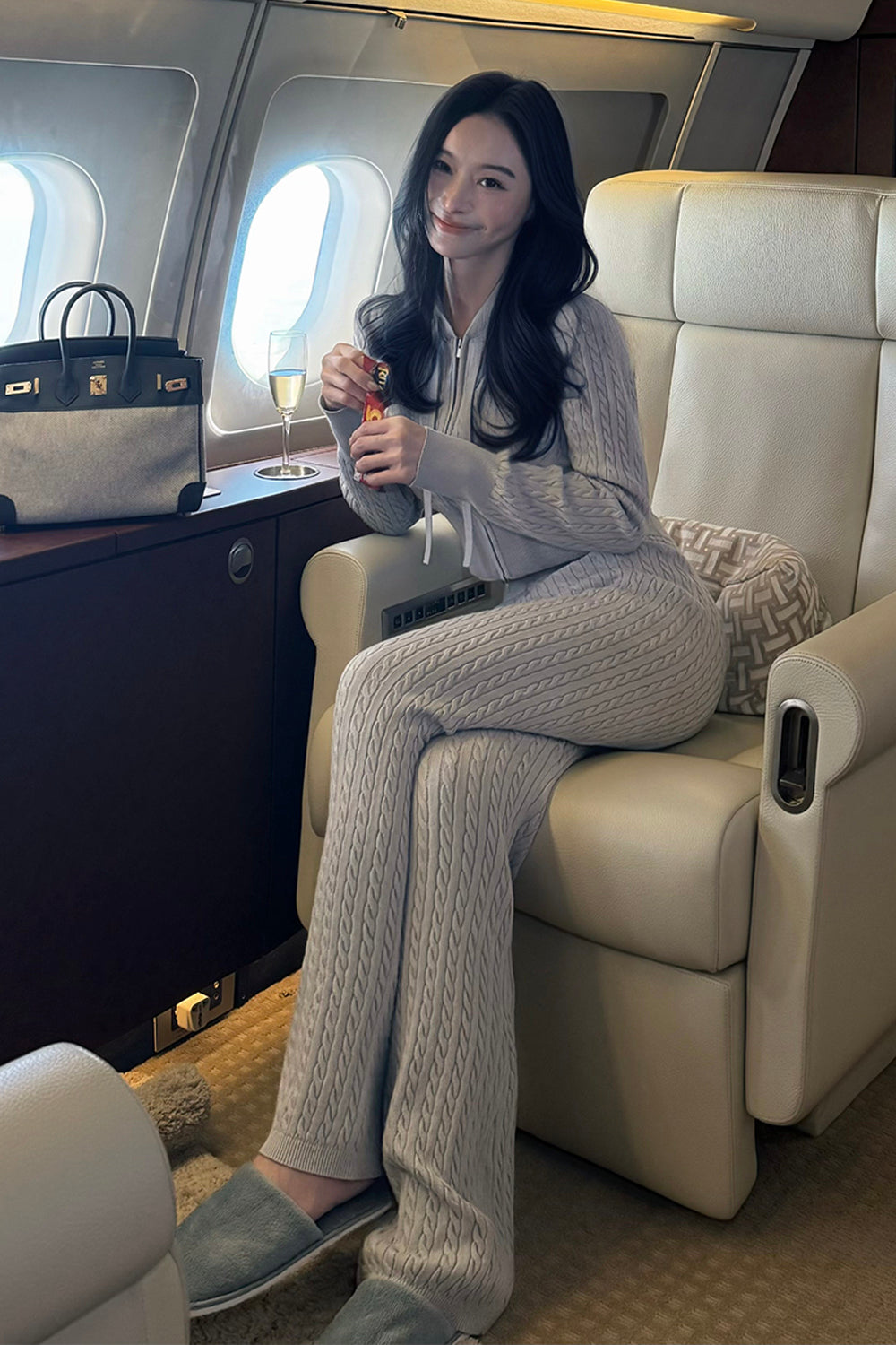 Afternoon Walk Cable Knit Cropped Hooded Jacket