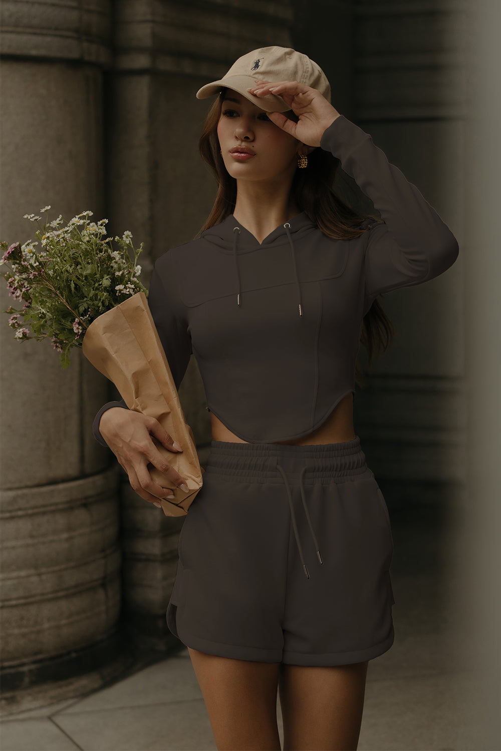 Peach Skin Cropped Hoodie