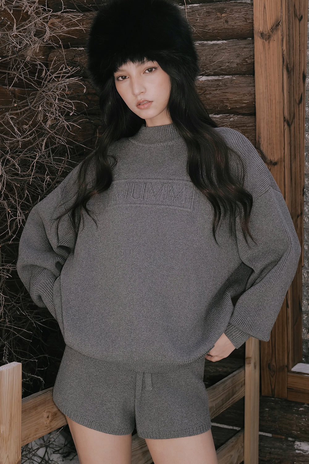 Cotton Ribbed knit oversized logo Jumper