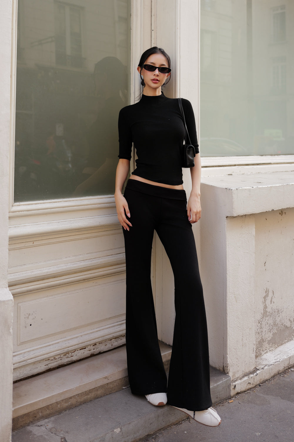 Airy Heater Fold-Over Waistband Flared Pants