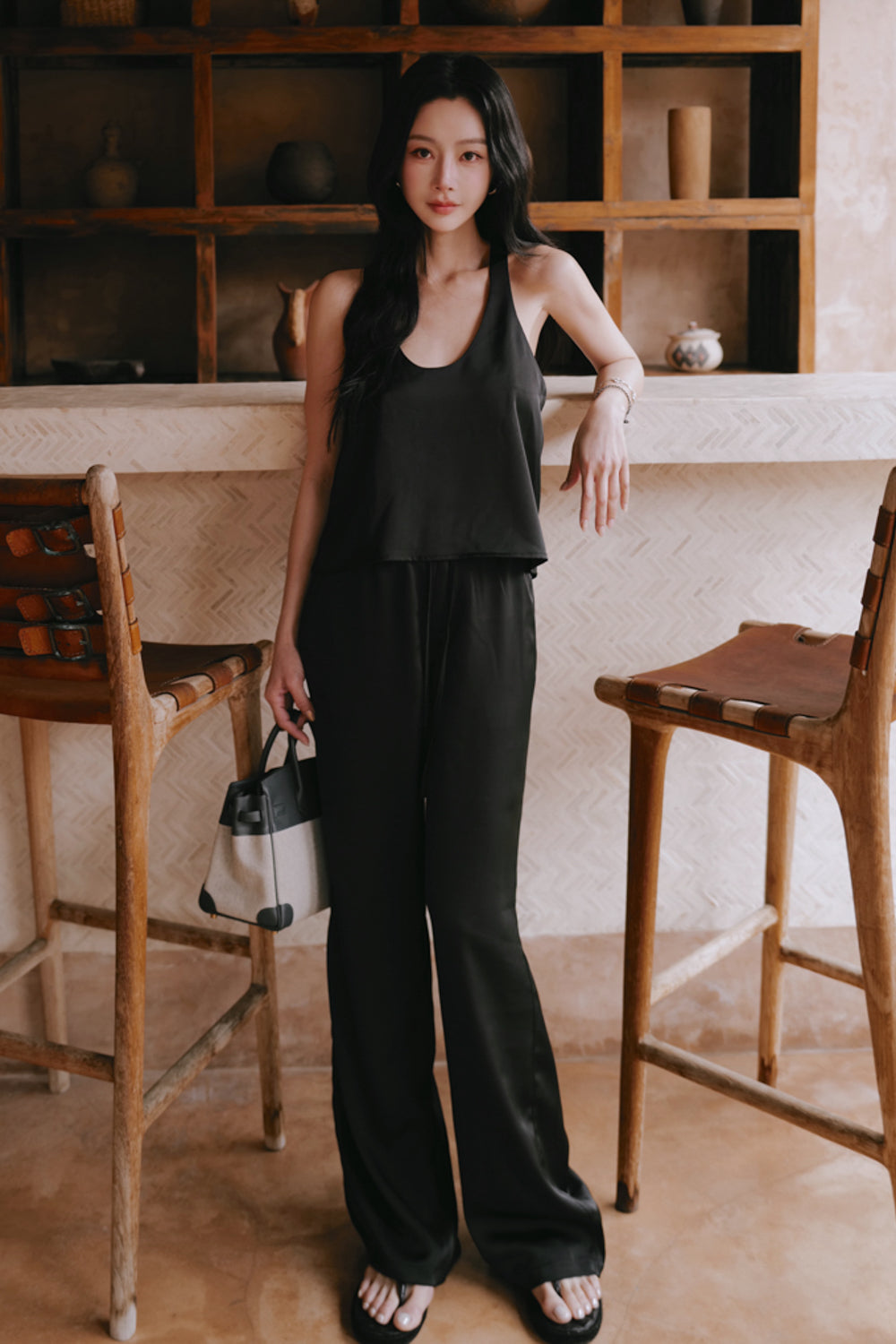 Satin Drawstring Wide-Leg Pants