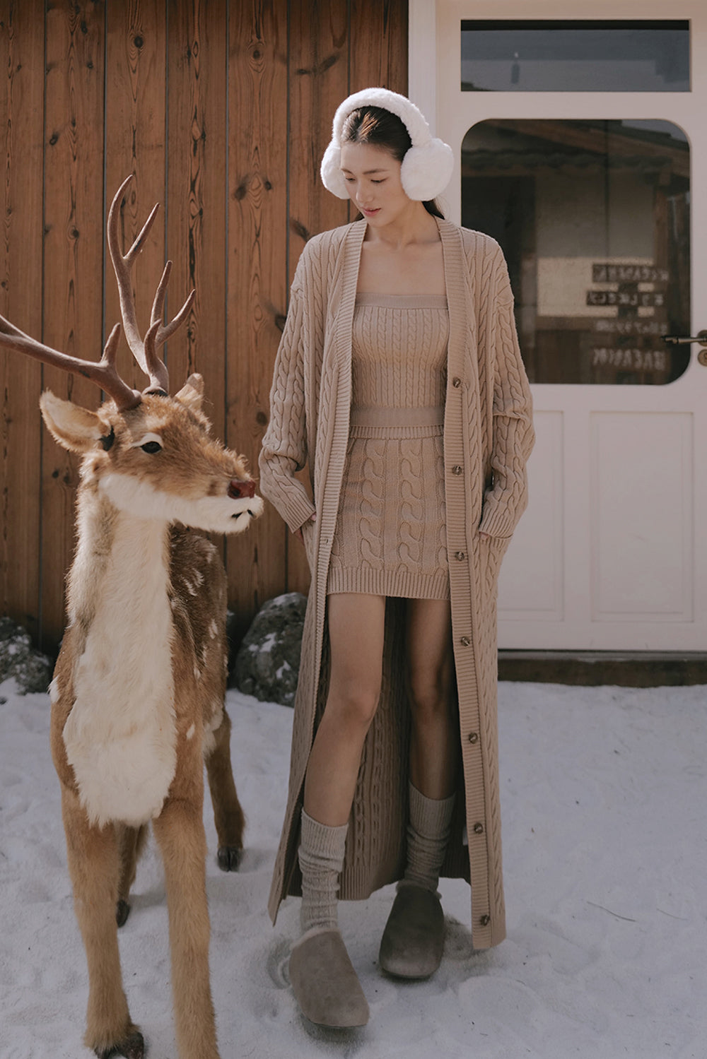 Gentle Touch Cable Knit Long Button-Down Cardigan Coat