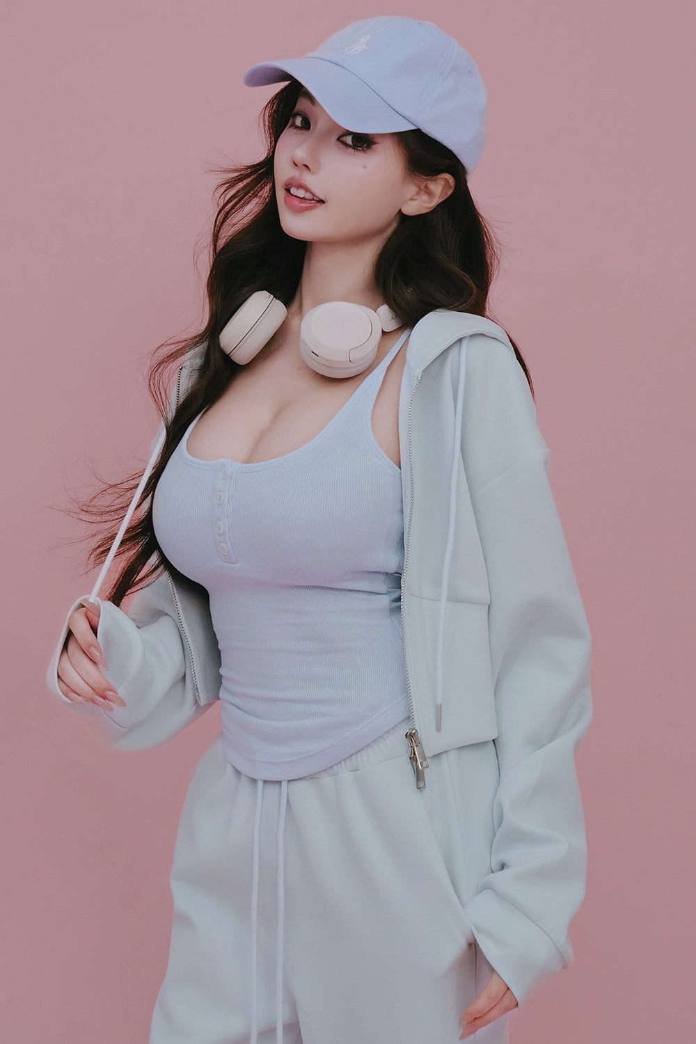 Cloud-Knit Cinched Zip-Up Jacket