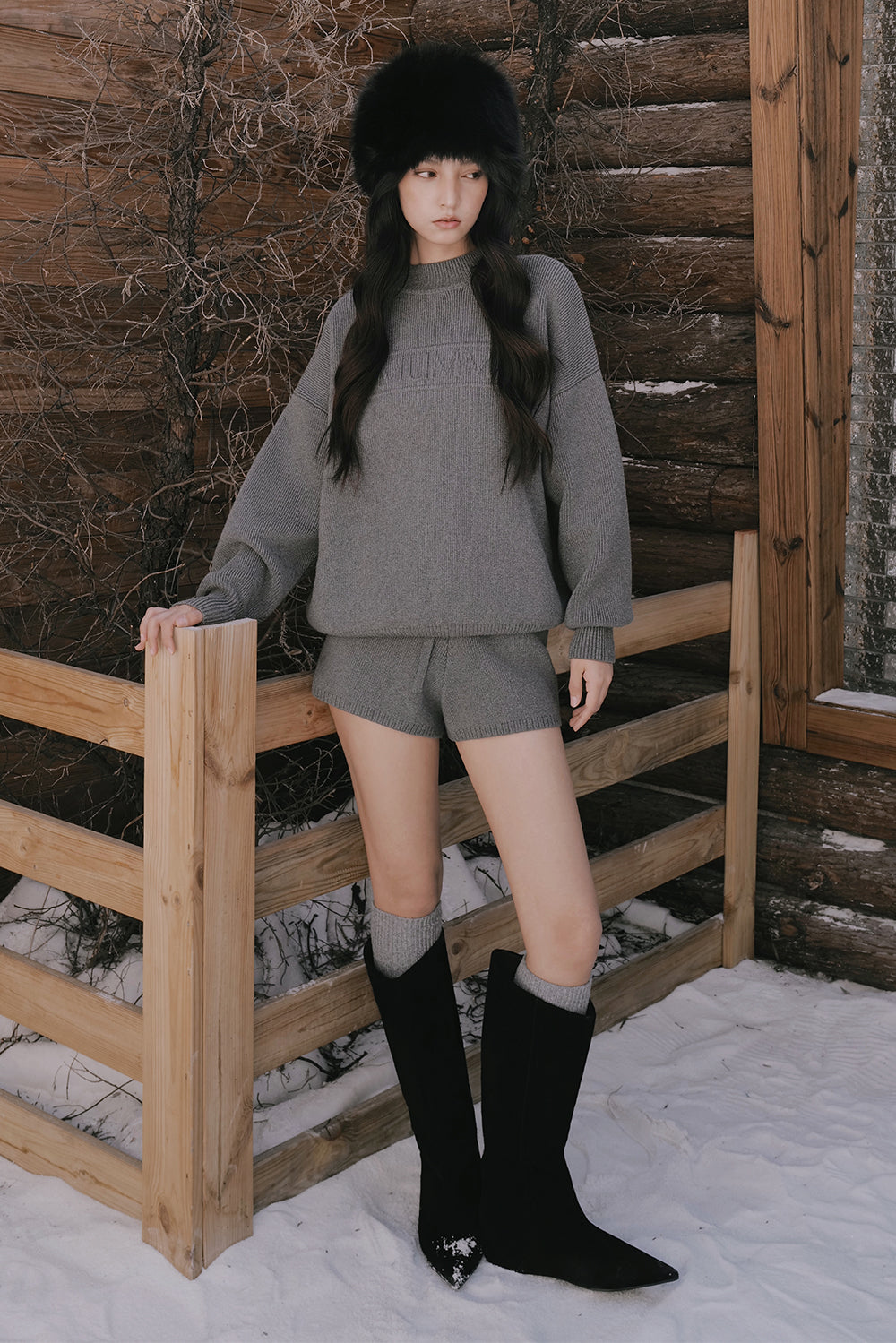 Cotton Ribbed knit oversized logo Jumper