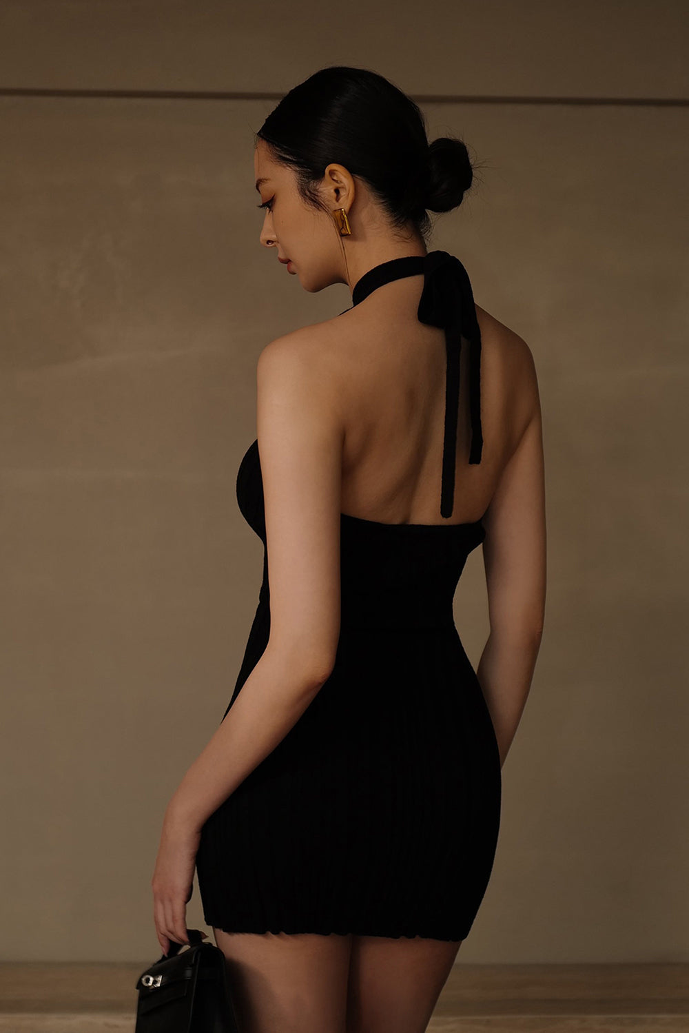 Wide Ribbed Knit Halter Mini Bra Dress