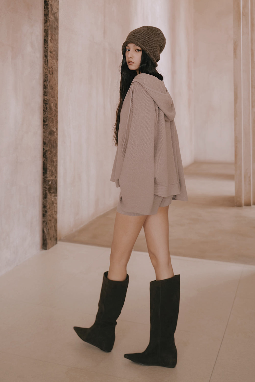 Gentle Touch Knit U-Neck Hoodie