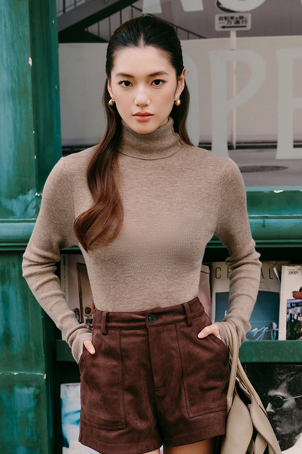 High-Neck Wool Long-Sleeve Top