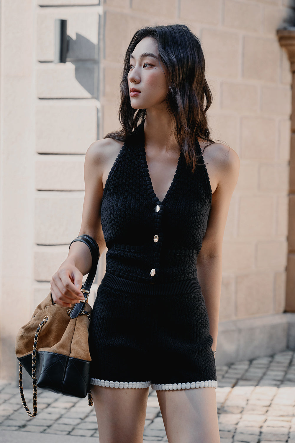 Afternoon Walk Chunky Knit Contrast Trim Shorts