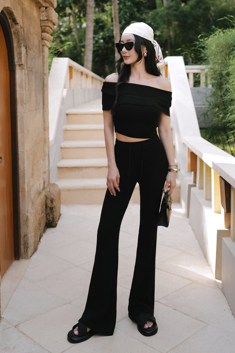 Plain Knit Drawstring Long Pants