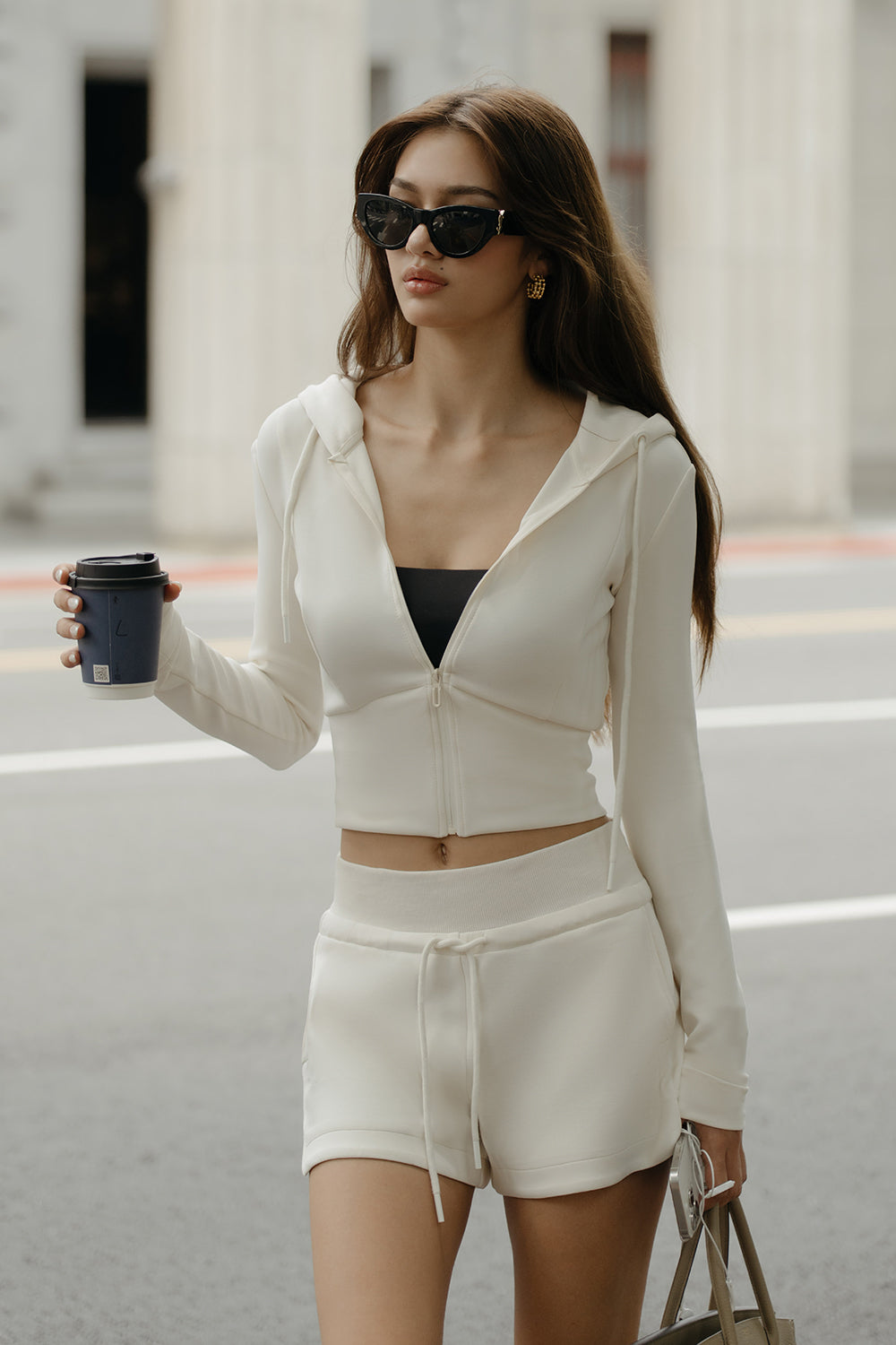 Peach Skin Drawstring Foldover Waist Shorts