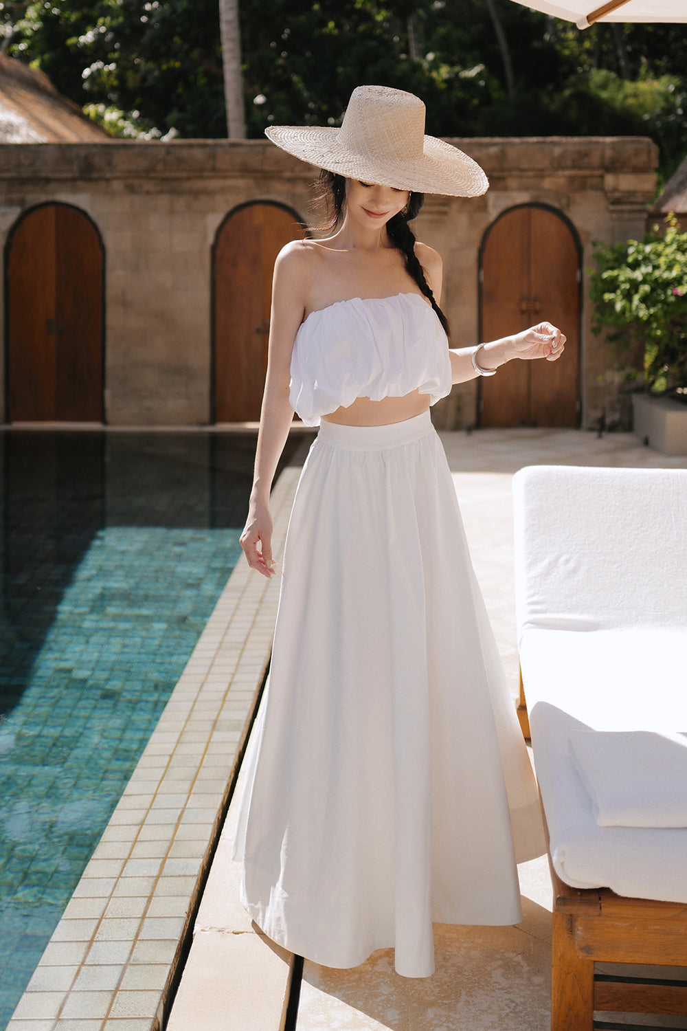 Wide Waist Puffed Maxi Skirt