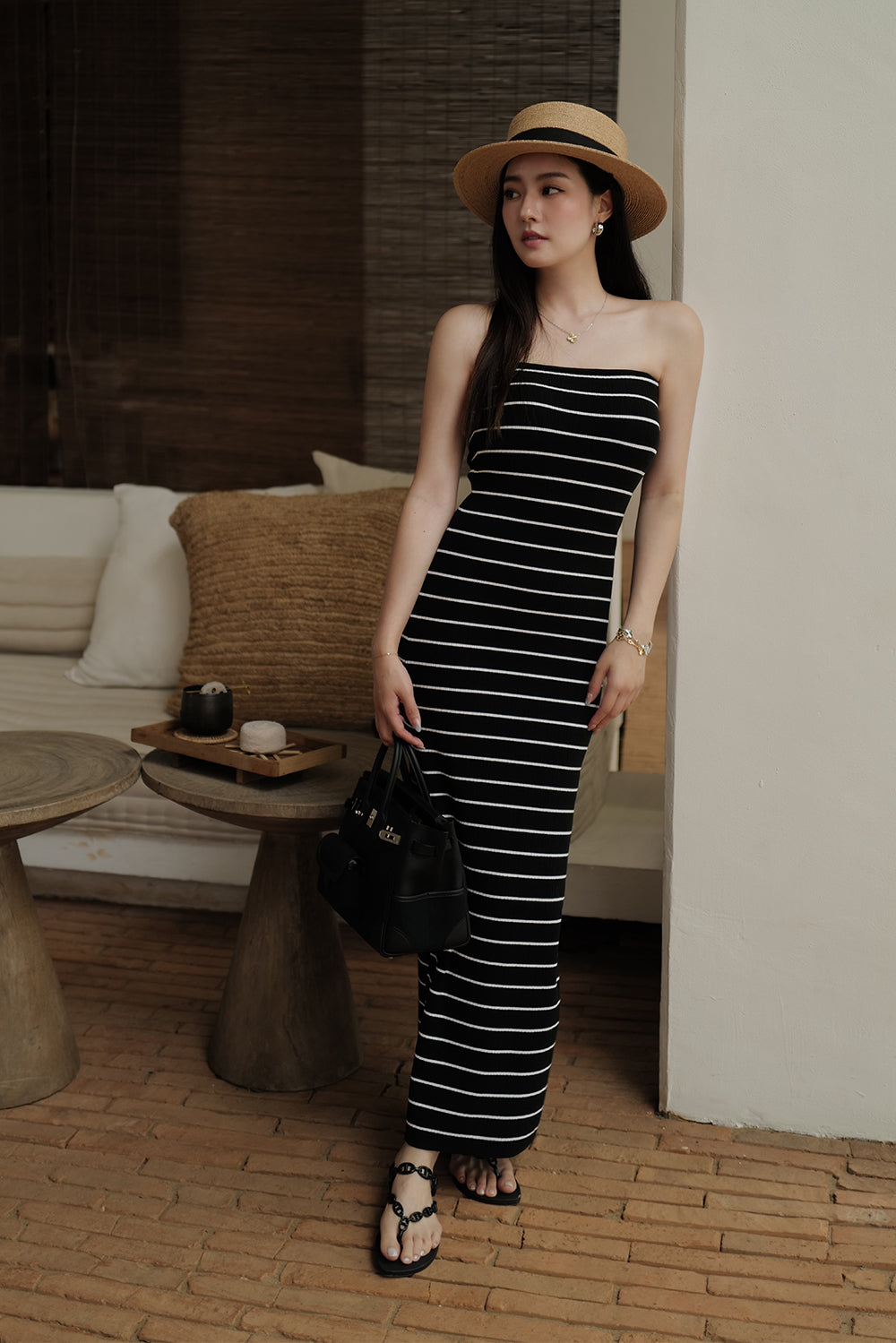 Ice Knit Striped Strapless Maxi Bra Dress
