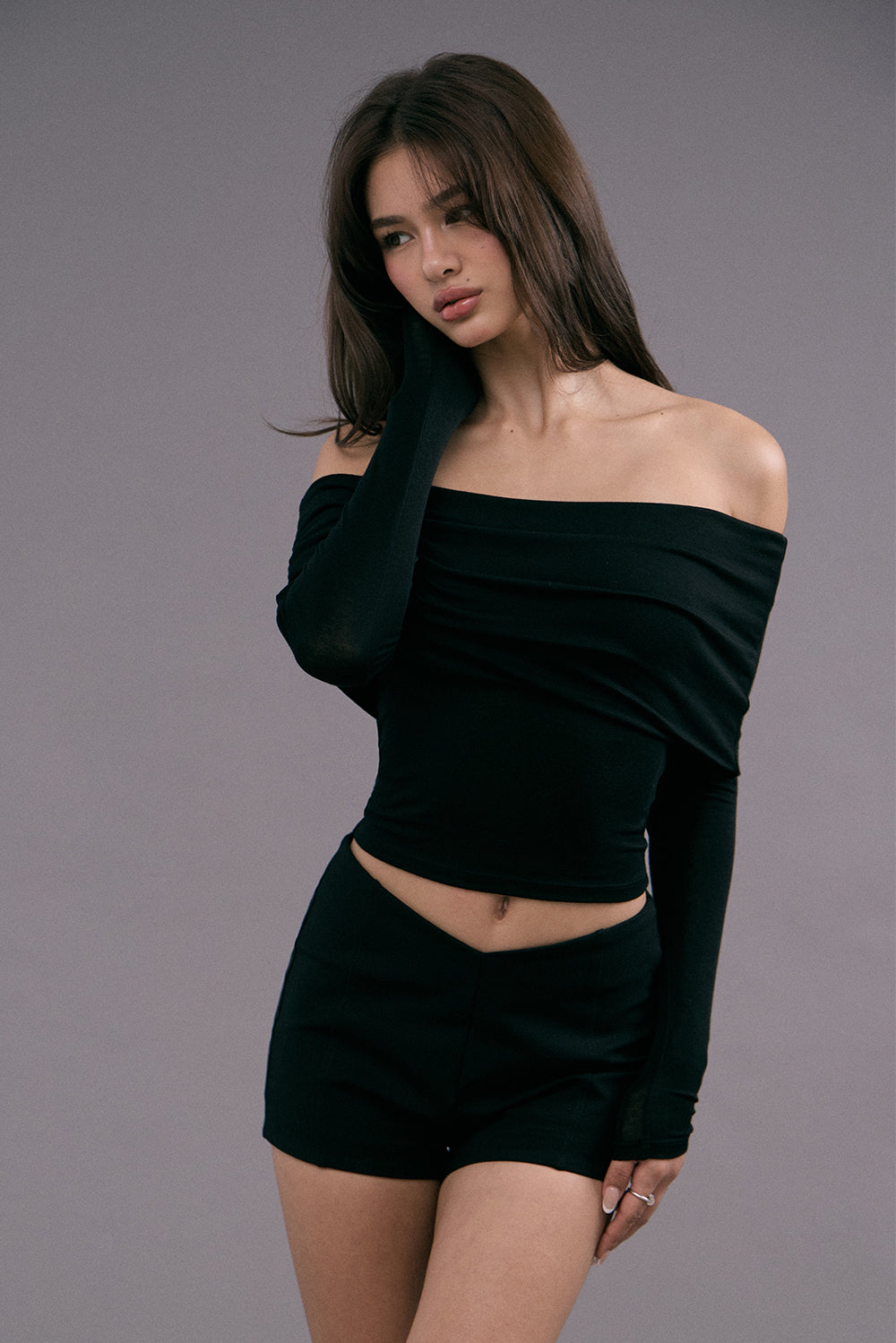 Tencel Wool Off-Shoulder Long Sleeve BraTop