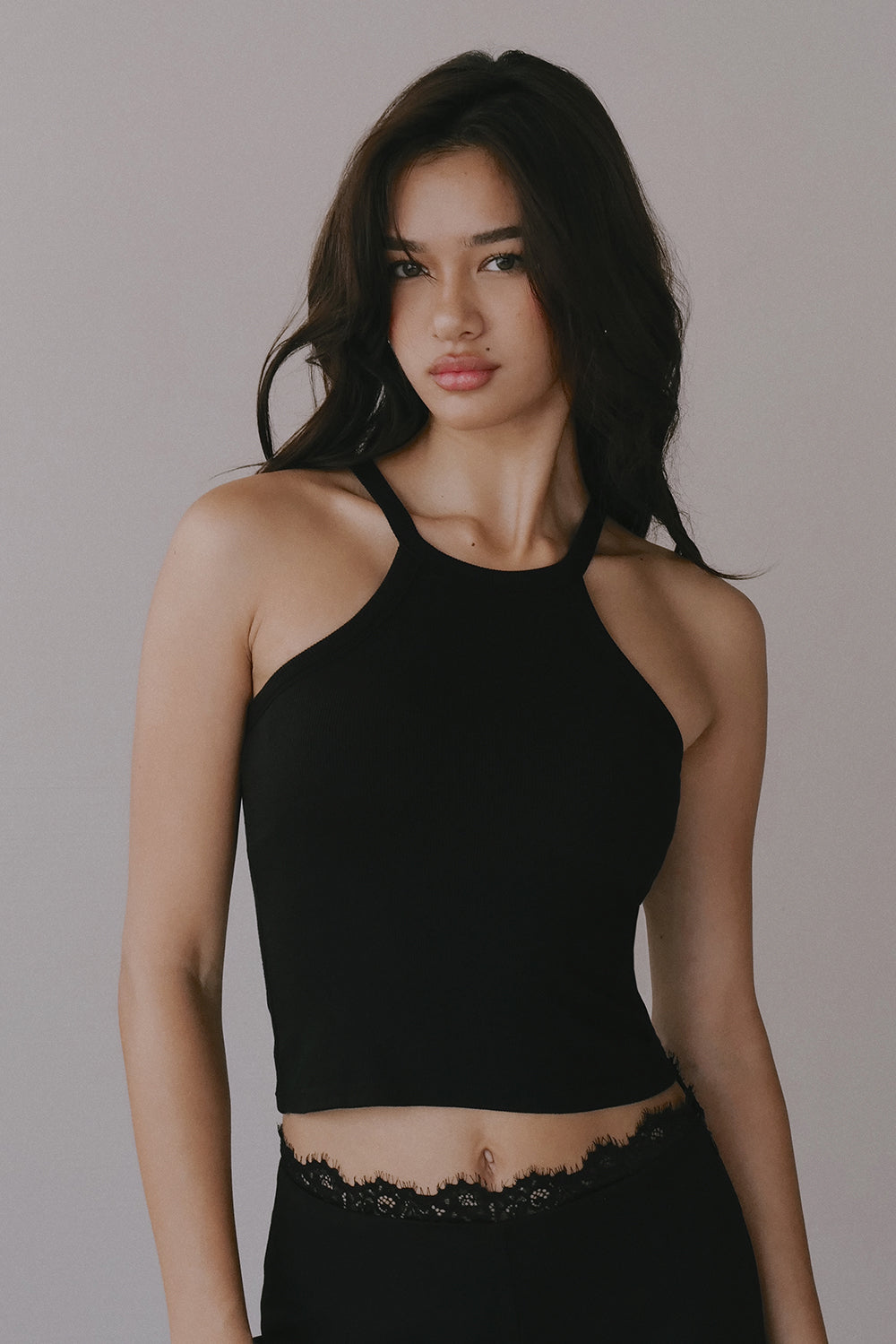 Elegant Rib Knit Halter Neck Sleeveless Bra Top