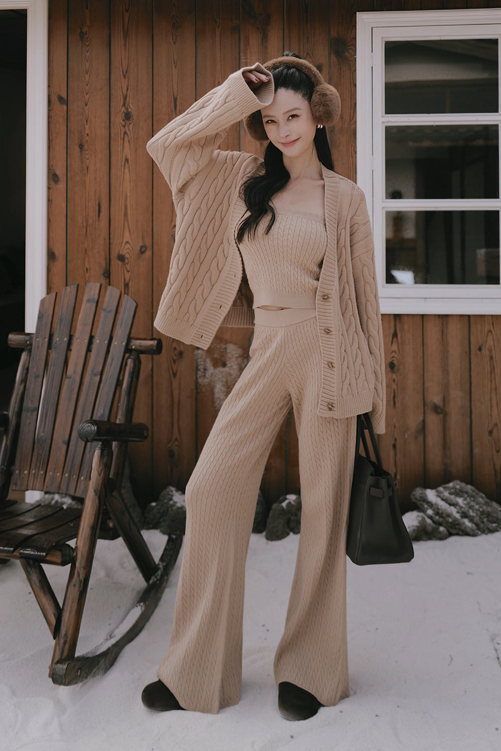 Gentle Touch Cable Knit Flare Pants