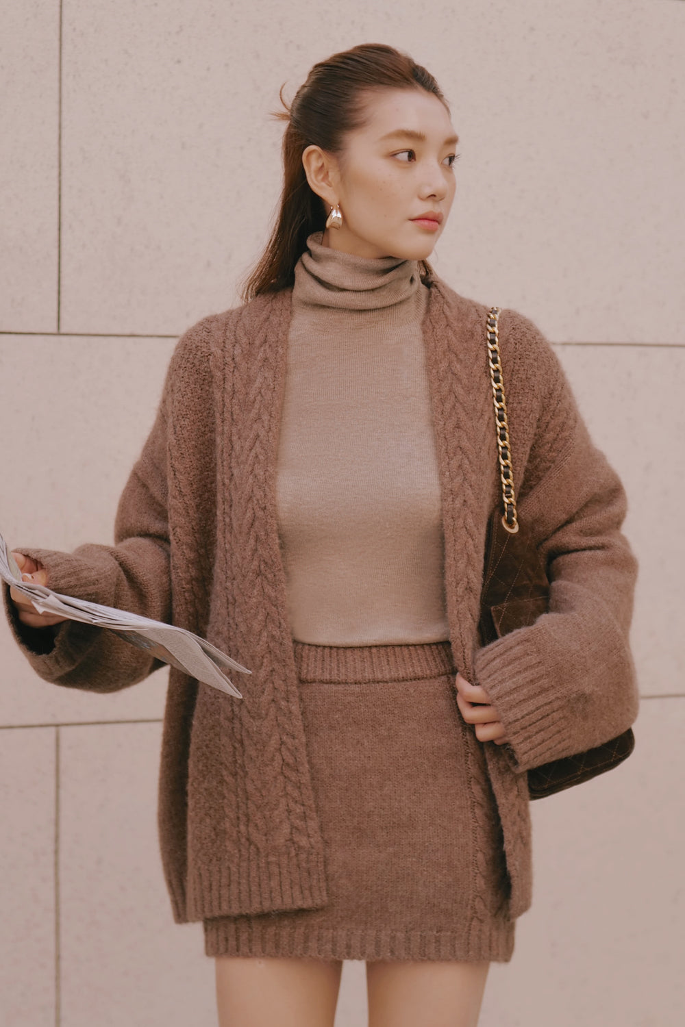 Cozy Cable Knit Mid-Length Cardigan