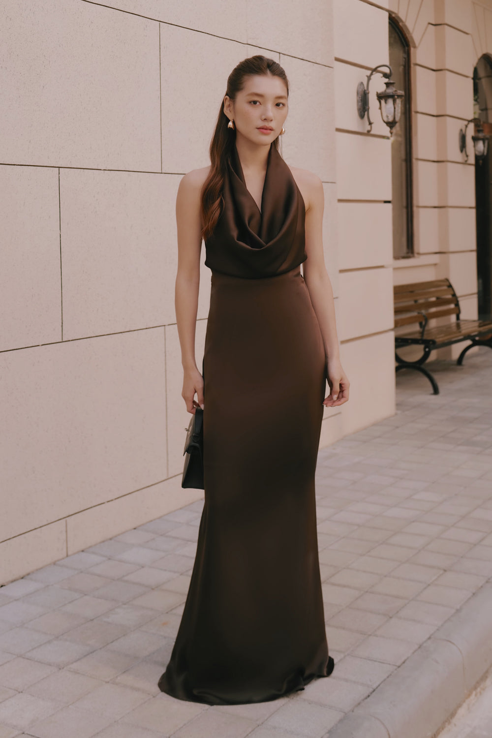 Satin Halterneck Maxi Dress
