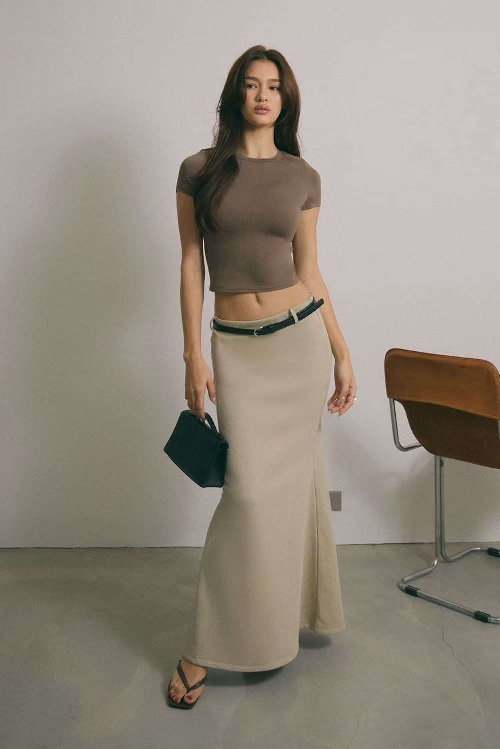 Warmth Fishtail Midi Skirt with Belt