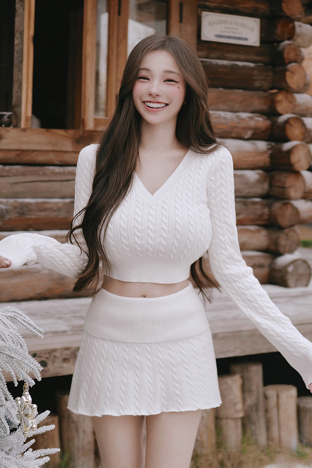 Gentle Touch Knit V-Neck Cropped Long Sleeve Top