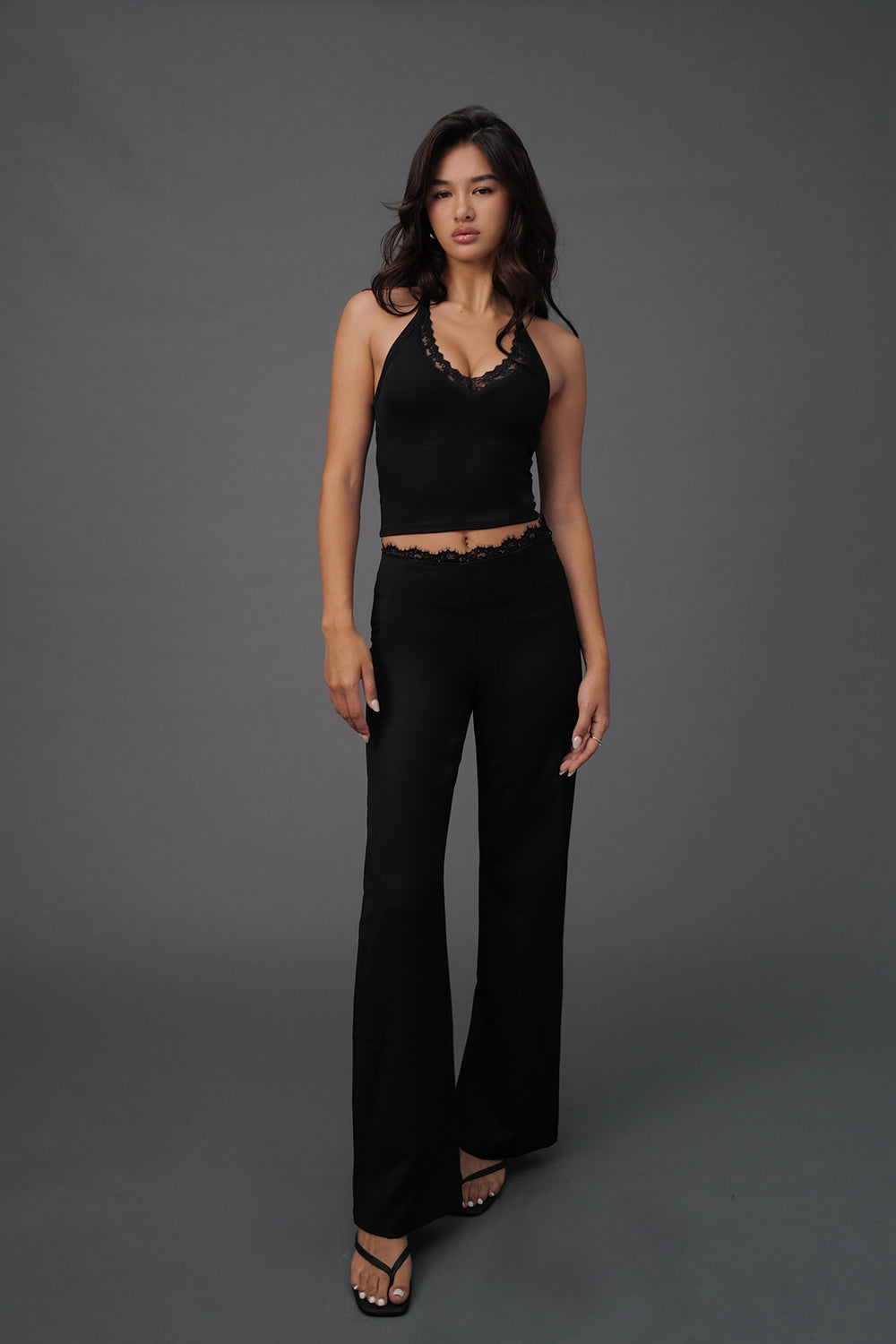 Lace Trim Wide-Leg Trousers