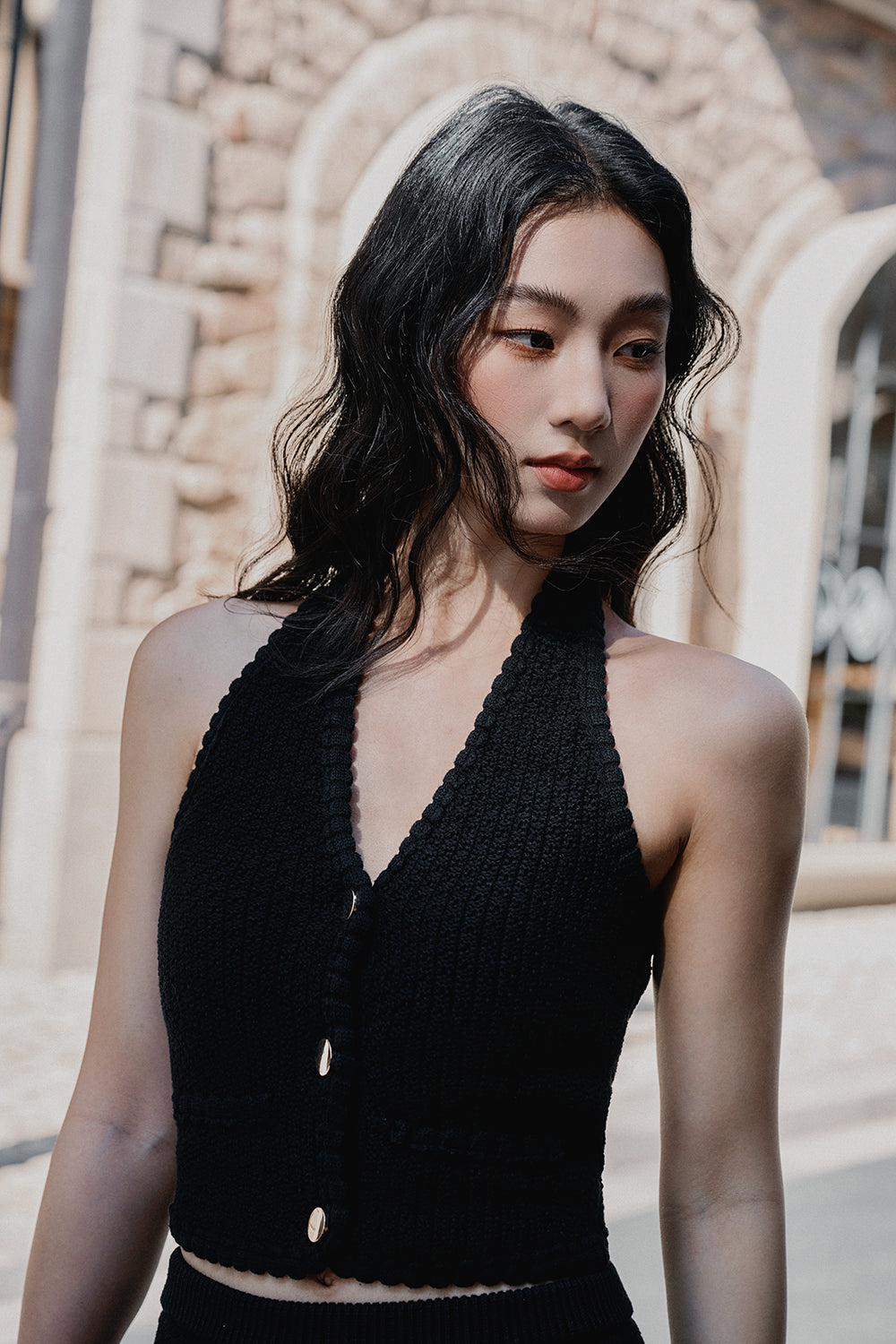 Afternoon Walk Chunky Knit Halter-Neck BraTop
