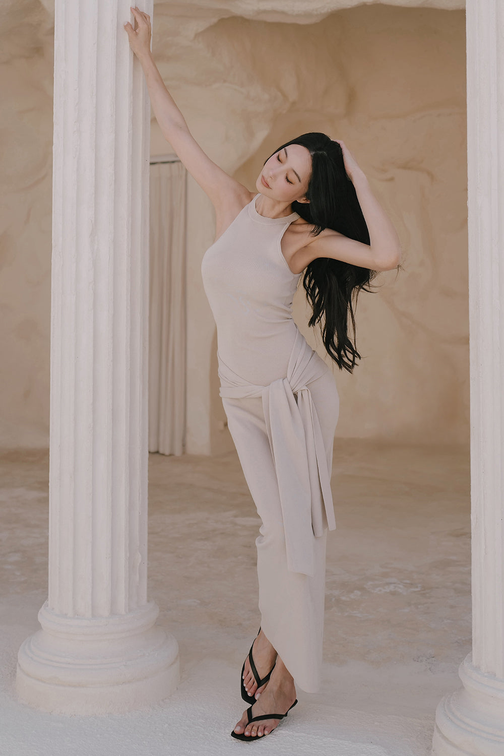 Ice Knit High Neck Cutaway Maxi Bra Dress