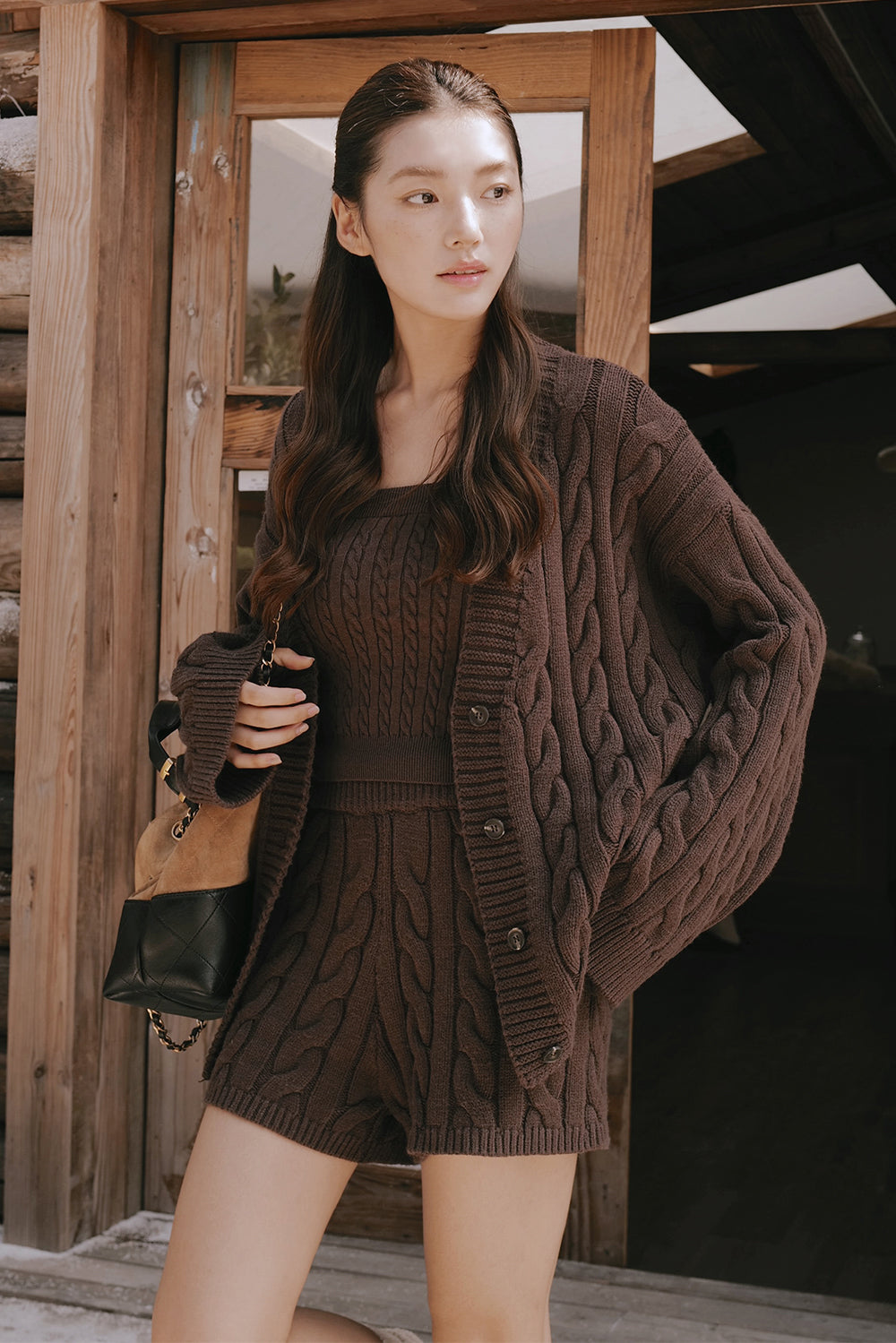 Gentle Touch Cable Knit Button-Up Sweater