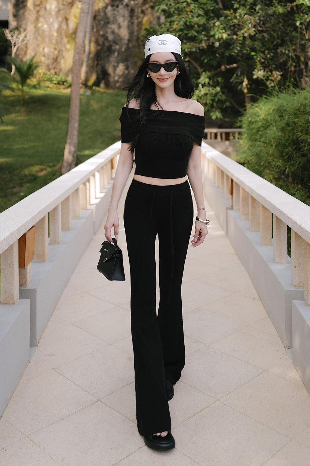 Plain Knit Drawstring Long Pants