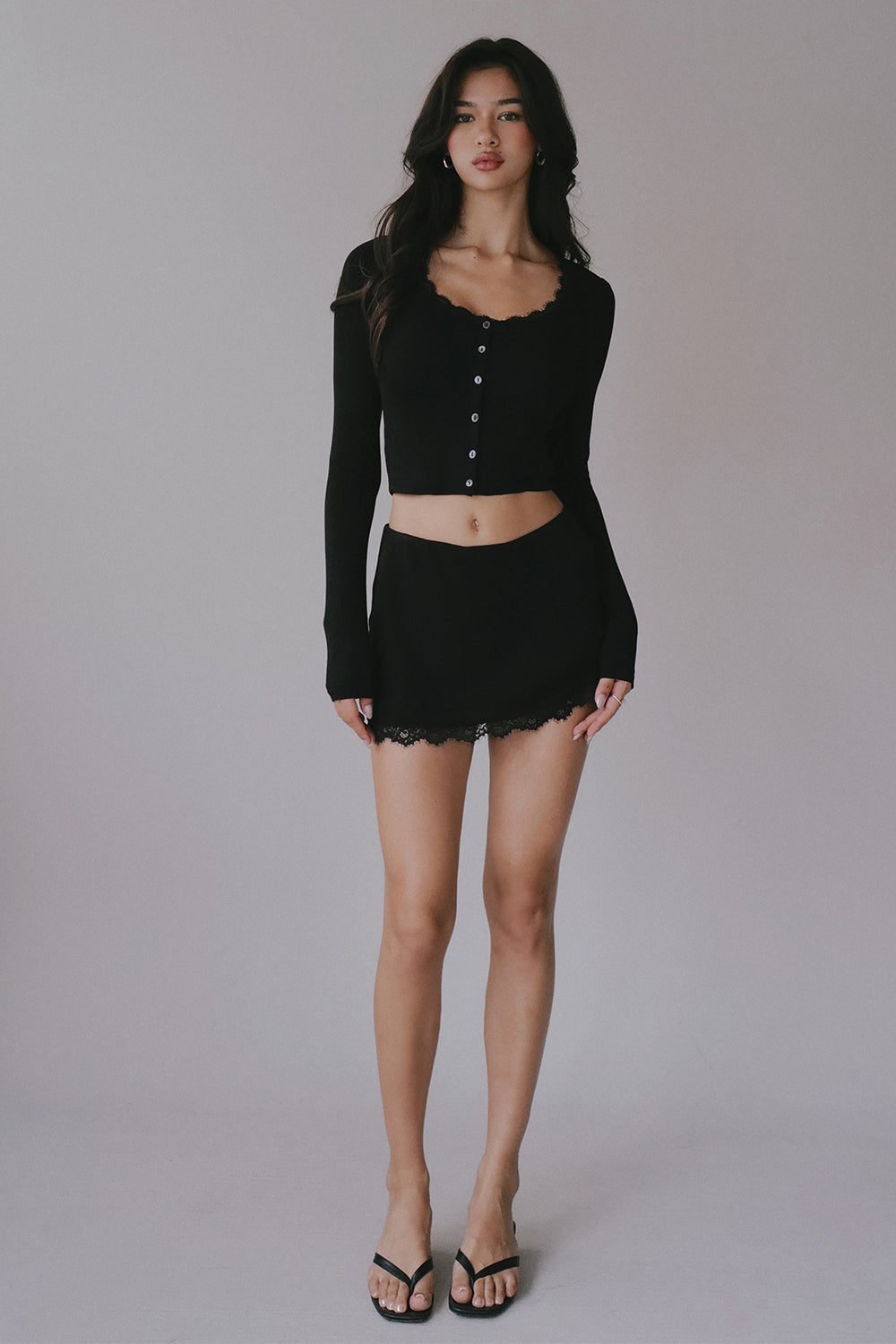 Elegant Rib Lace Trim Mini Skirt