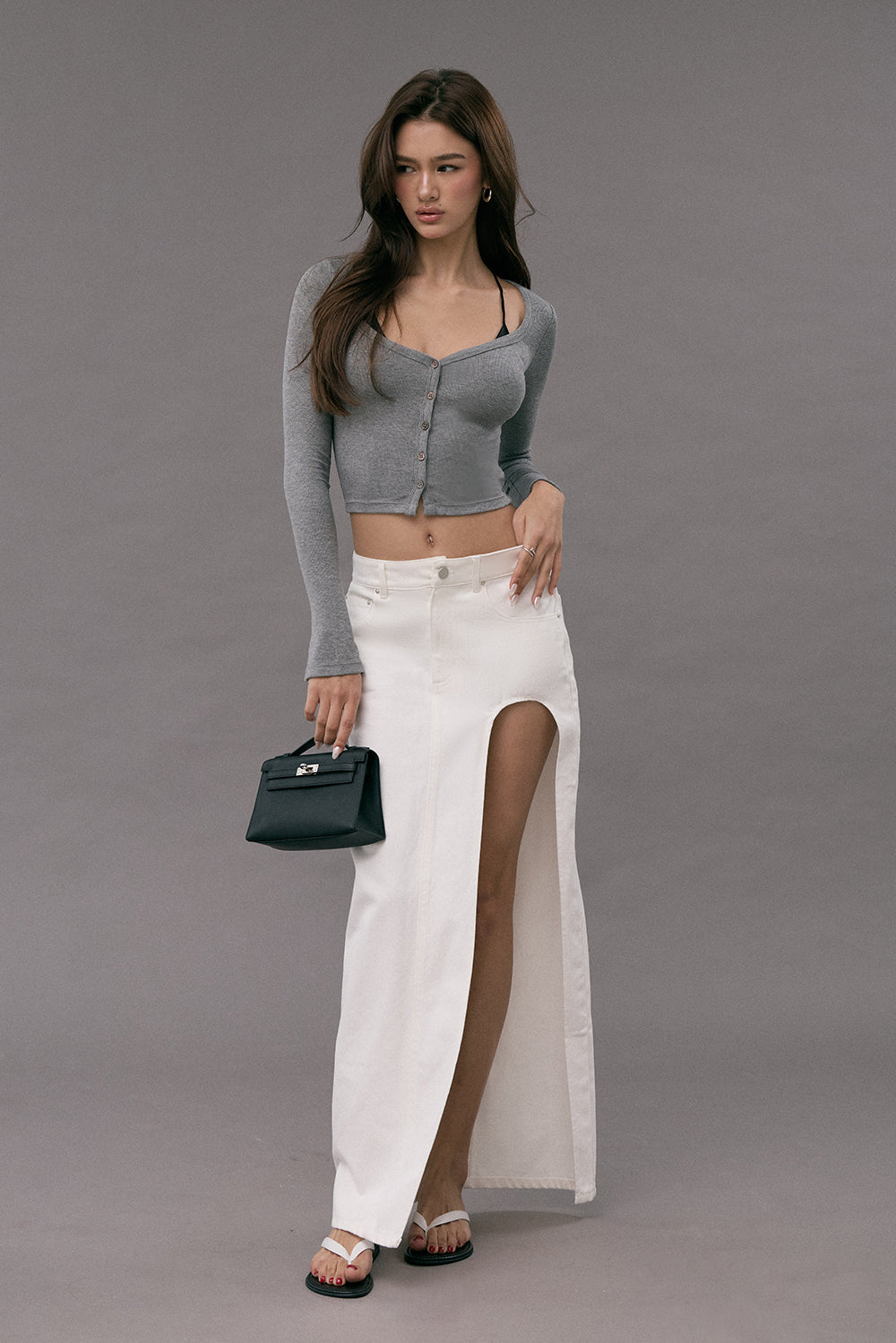 Slit Denim Maxi Skirt