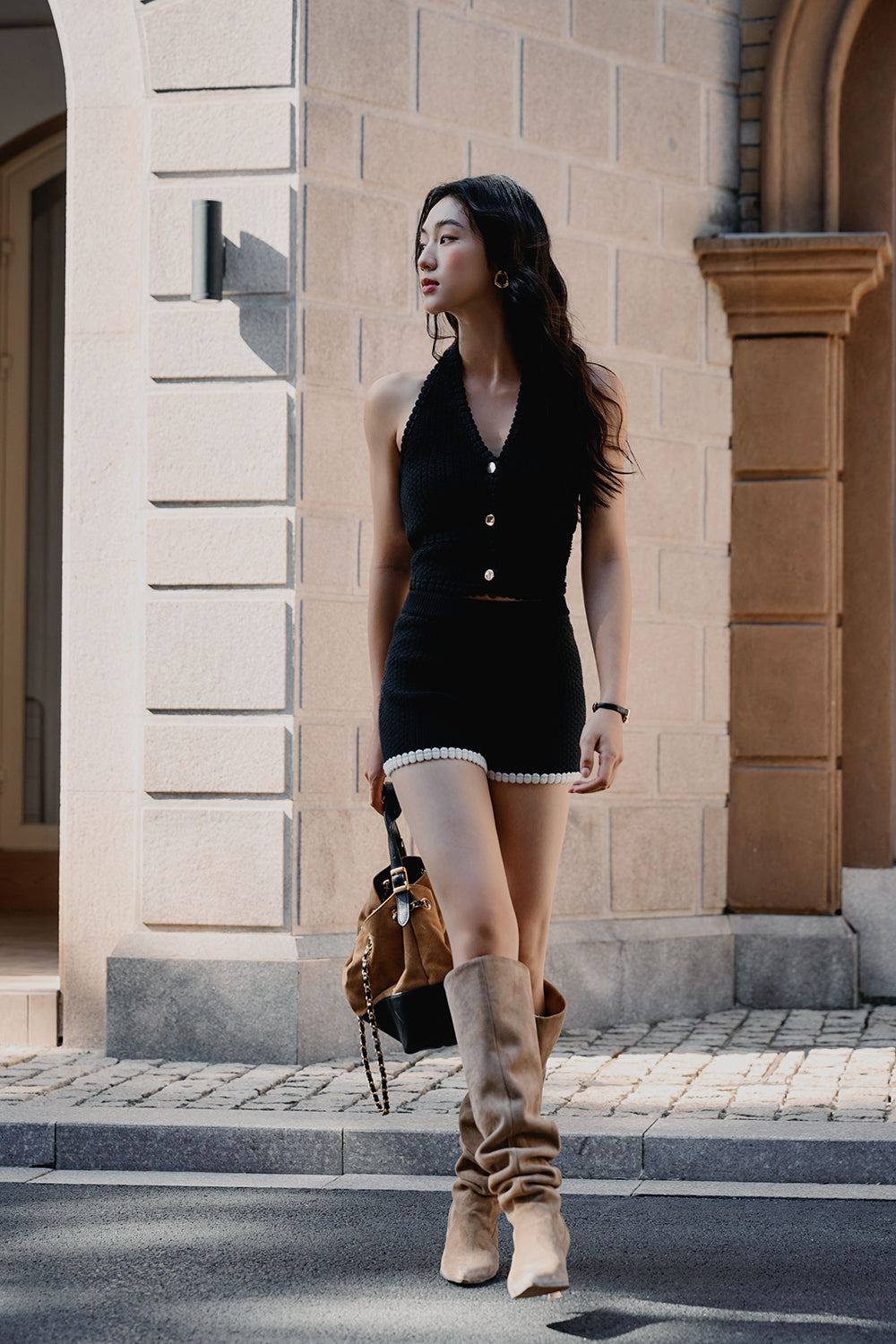 Afternoon Walk Chunky Knit Contrast Trim Shorts