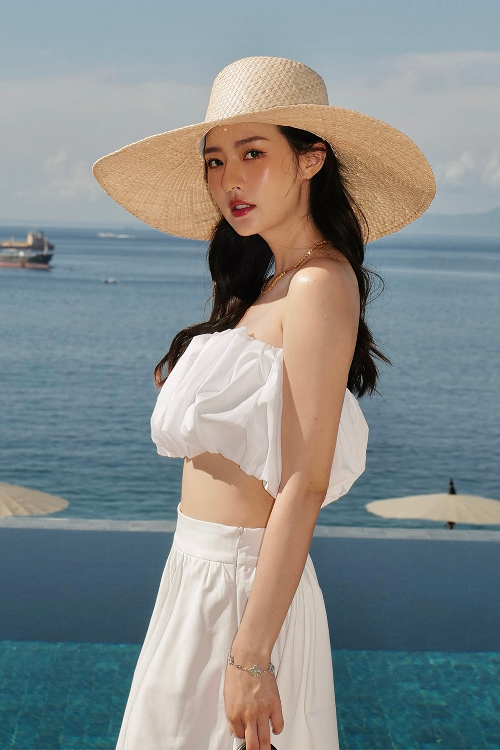 Puffy Ruched Tube Cropped Top