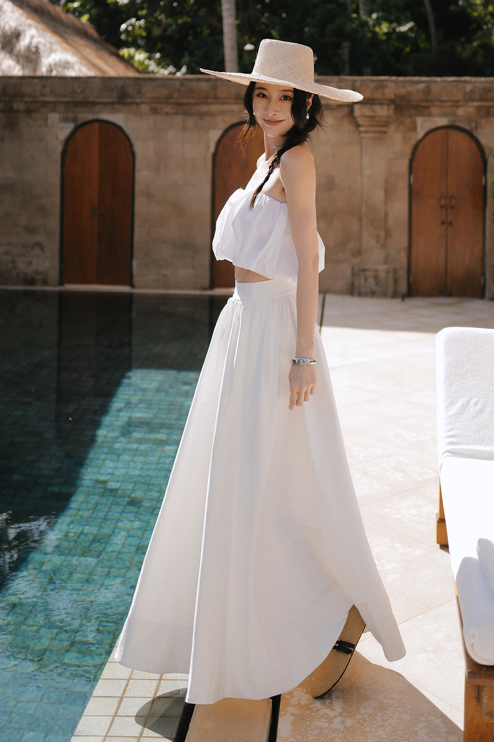 Wide Waist Puffed Maxi Skirt