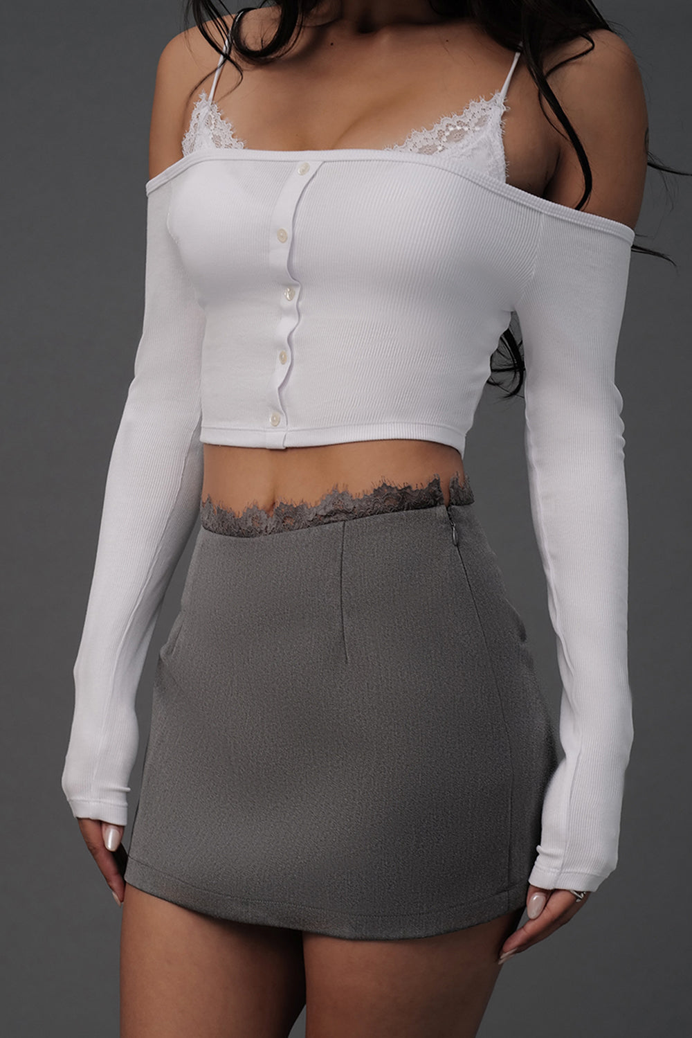 Lace Trim Tailored Mini Skirt